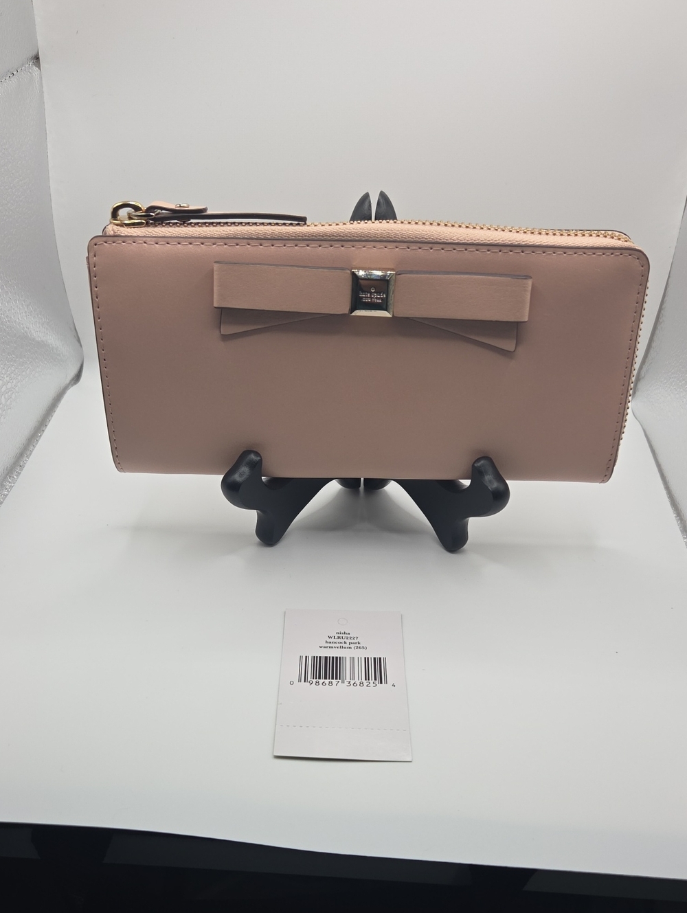 kate spade Blush Pink Bow Zip Wallet with Gold Accent